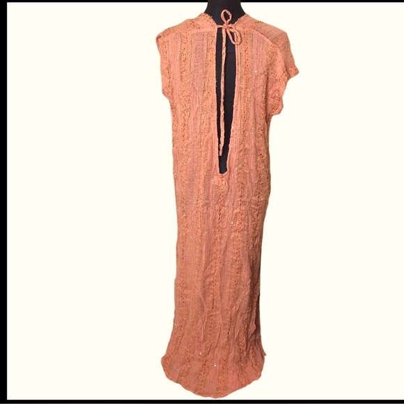 Sundress Beach Maxi Open Back Sequin Embroidered Cotton Swimsuit Cover Up Dress - Picture 5 of 9